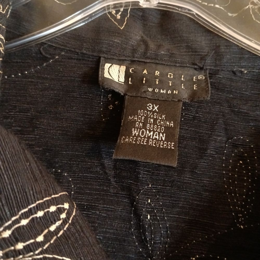 Vintage Black Silk Embroidered Wearable Art Full Button Jacket 3X - Picture 4 of 6
